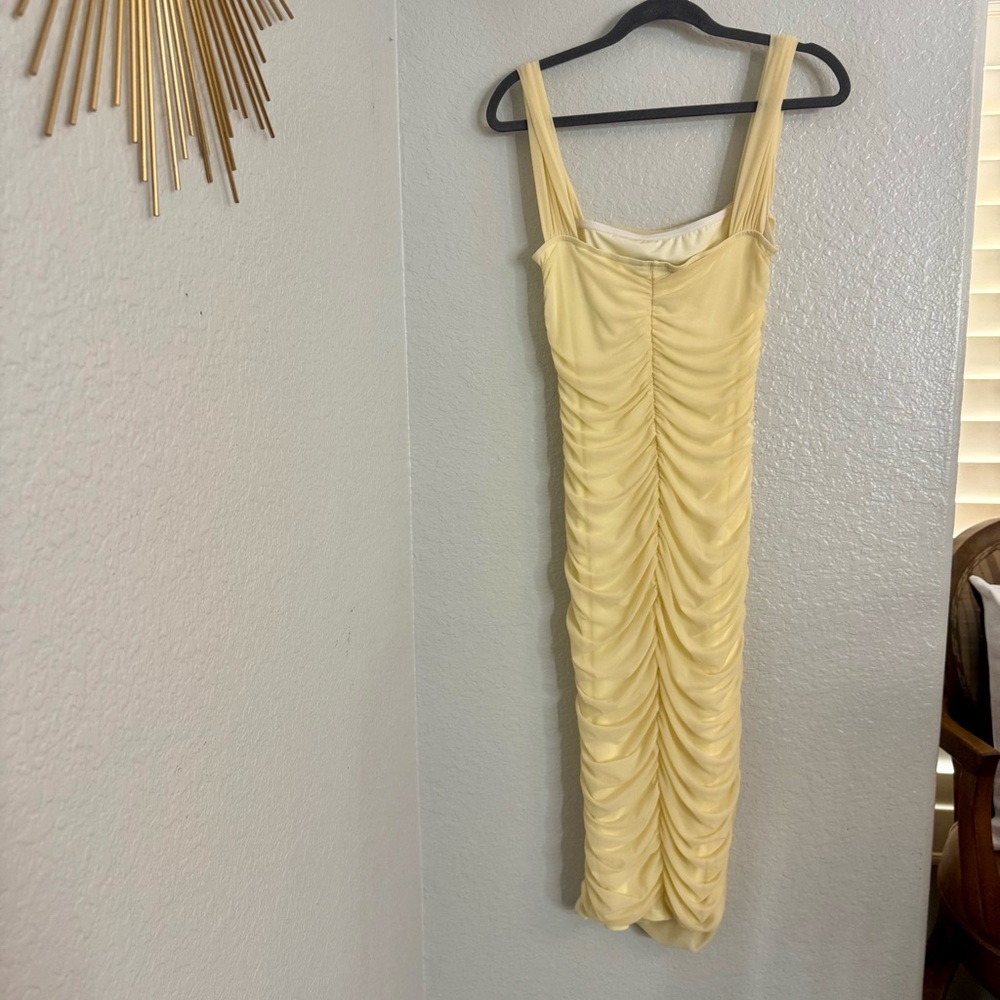 Chic Yellow Ruched Midi Dress - Picture 5 of 9